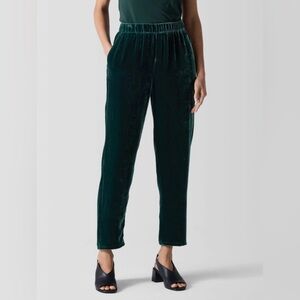NWT Eileen Fisher Pine Velvet Ankle Pants Sz L Green Tapered High Rise